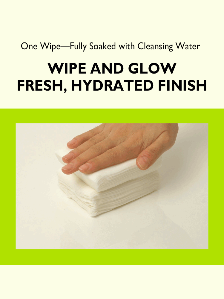 BEPLAIN Mung Bean pH-Balanced Facial Cleansing Wipes, fresh and hydrated finish with cleansing water.