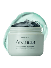 ARENCIA Holy Hyssop Serum 30 in a jar, designed for soft and glossy skin, enriched with vitamins for complexion clarity.
