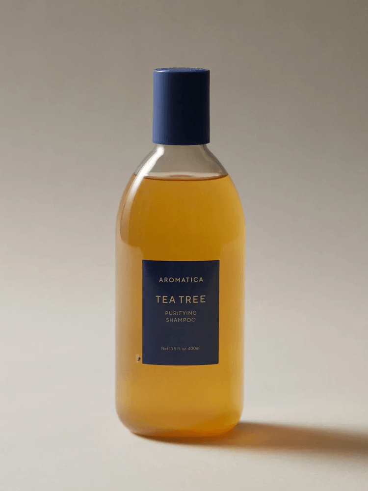 AROMATICA Tea Tree Purifying Shampoo 400ml bottle with tea tree oil for oily, itchy scalps.