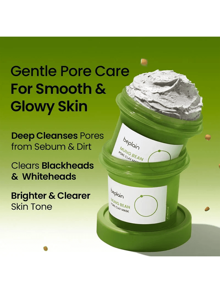 BEPLAIN Mung Bean Pore Clay Mask 120ml in green packaging for gentle pore care and glowing skin.