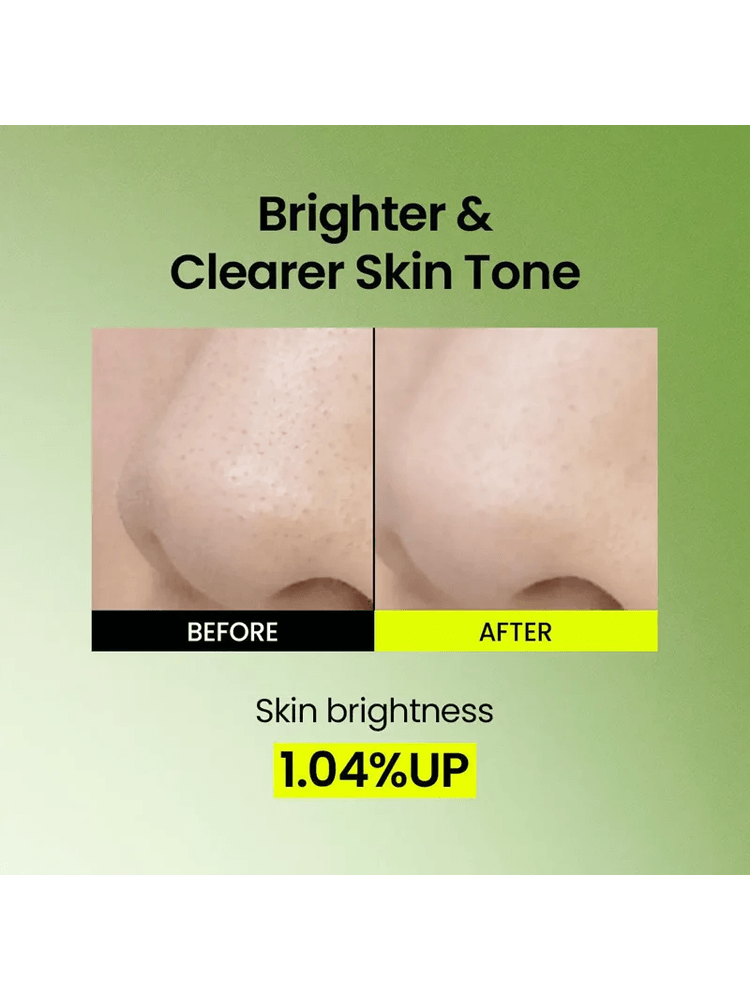 BEPLAIN Mung Bean Pore Clay Mask results showing brighter and clearer skin tone with 1.04% increase in skin brightness.