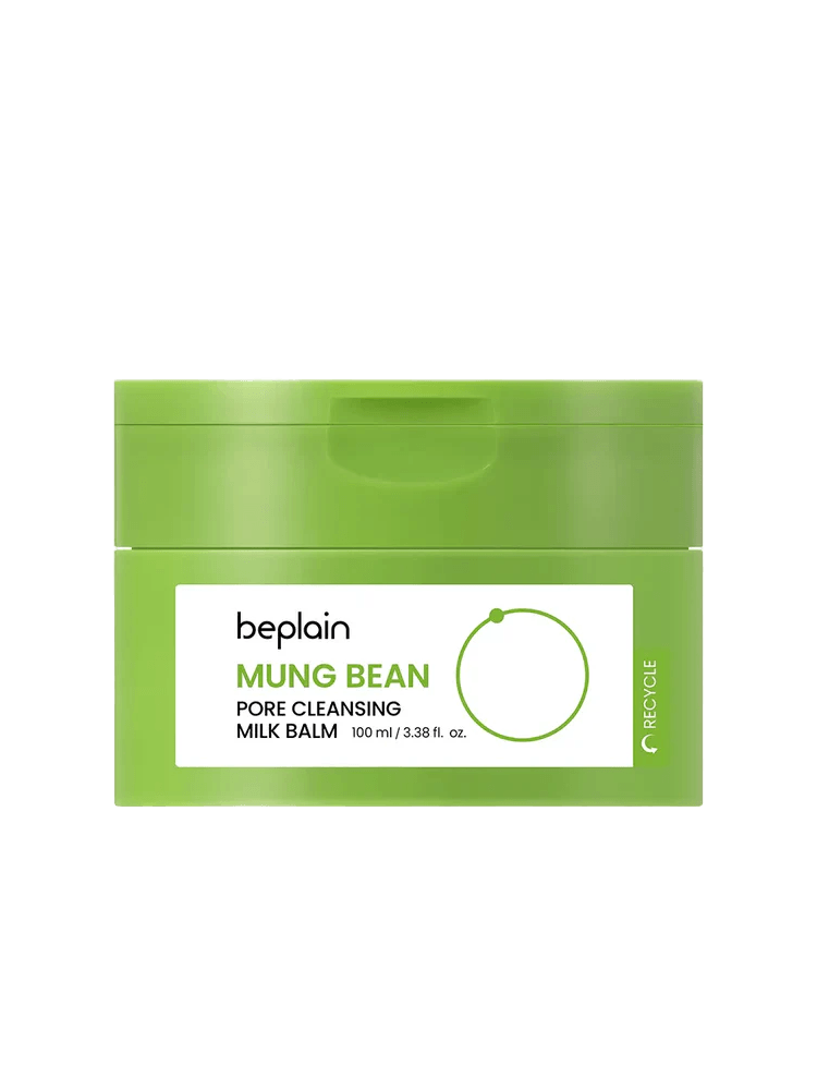 BEPLAIN Mung Bean Pore Cleansing Milk Balm 100ml in a green container with white label