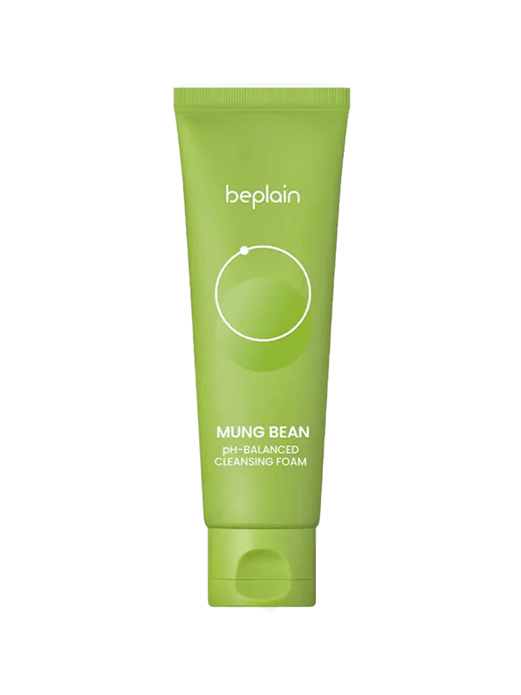 BEPLAIN Mung Bean Ph-Balanced Cleansing Foam 80ml tube with green packaging on a white background.