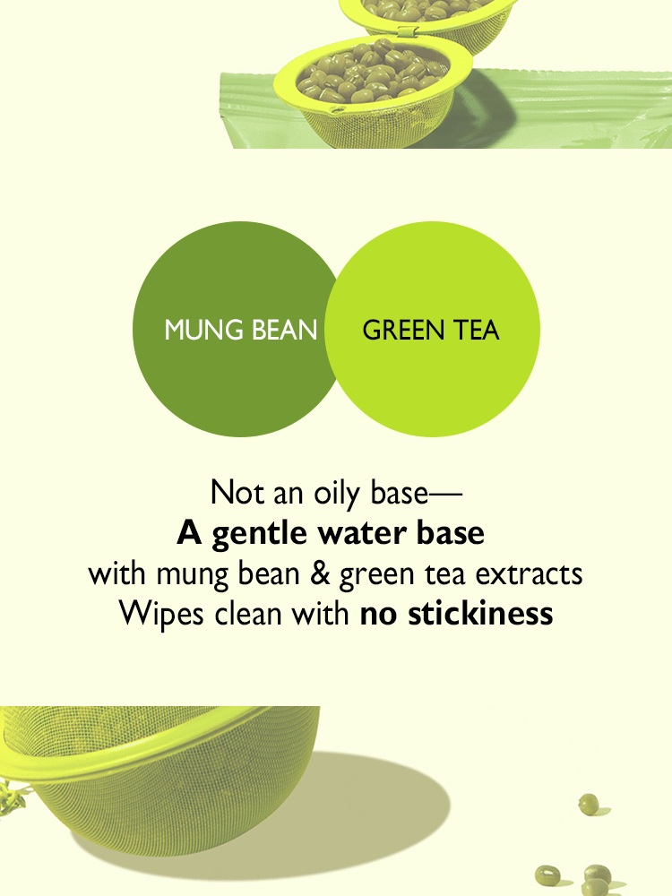 BEPLAIN Mung Bean pH-Balanced Facial Cleansing Wipes ingredients with mung bean and green tea extracts.
