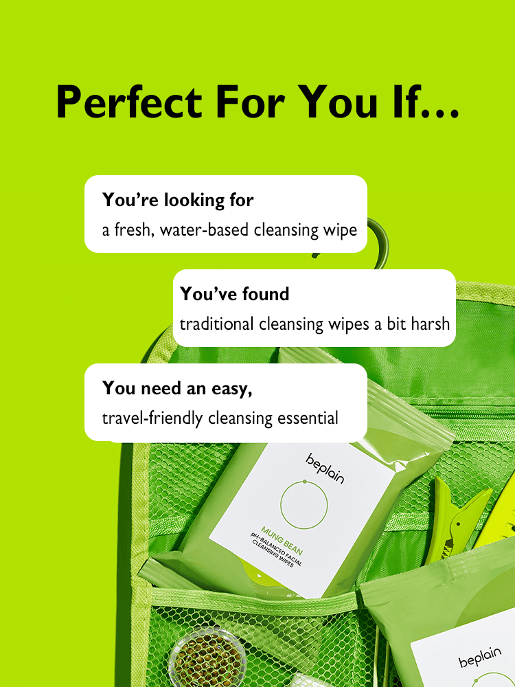 BEPLAIN Mung Bean pH-Balanced Facial Cleansing Wipes perfect for fresh, easy cleansing on the go.