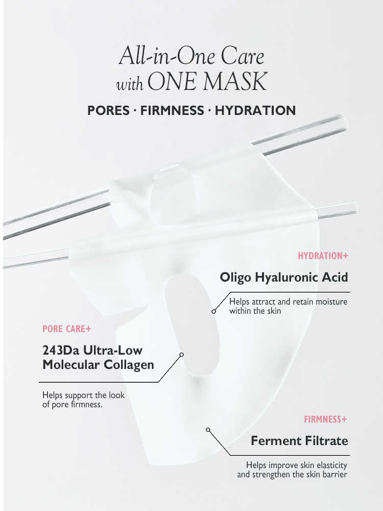 BIODANCE Bio Collagen Real Deep Mask ingredients overview: Oligo Hyaluronic Acid, 243Da Ultra-Low Molecular Collagen, Ferment Filtrate.