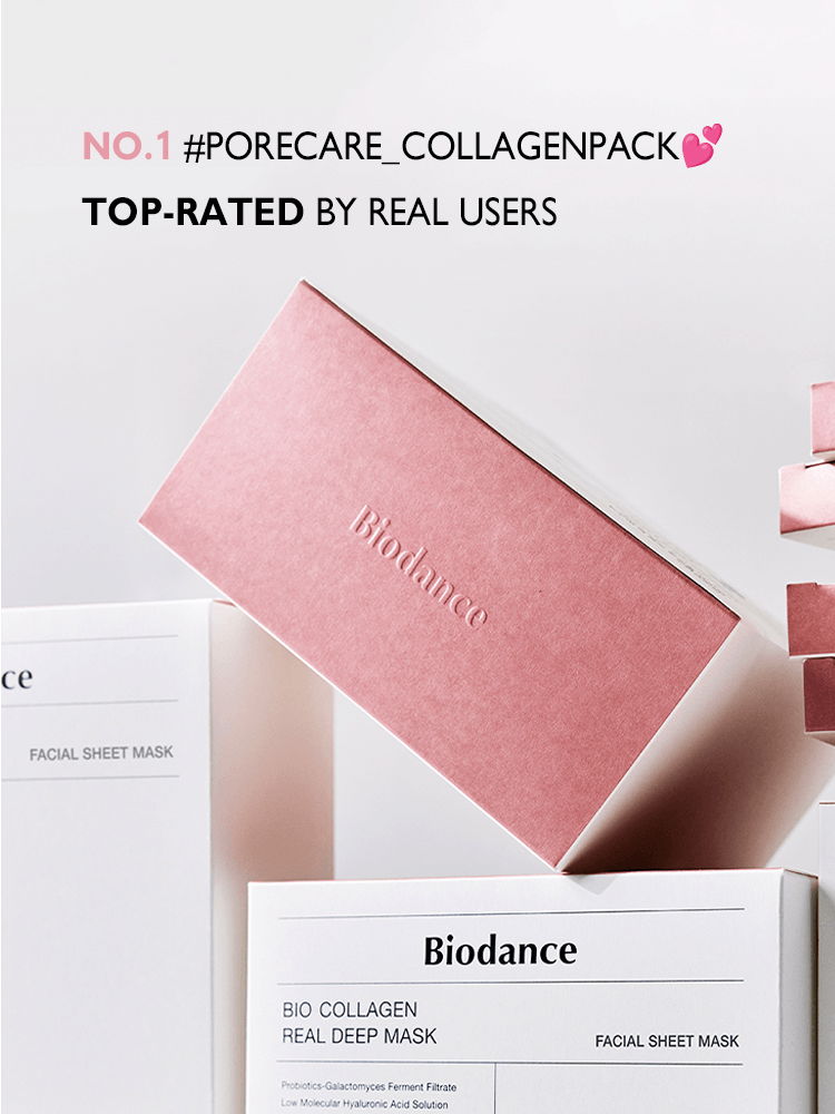 BIODANCE Bio Collagen Real Deep Mask packaging showcasing top-rated facial sheet mask for pore care.