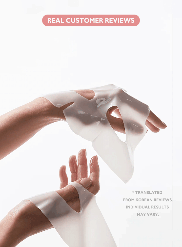 BIODANCE Bio Collagen Real Deep Mask applied on hands showcasing customer reviews and results.