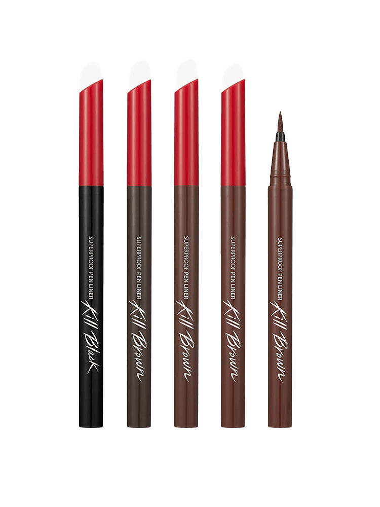 CLIO Superproof Pen Liner collection featuring various shades including black and brown.