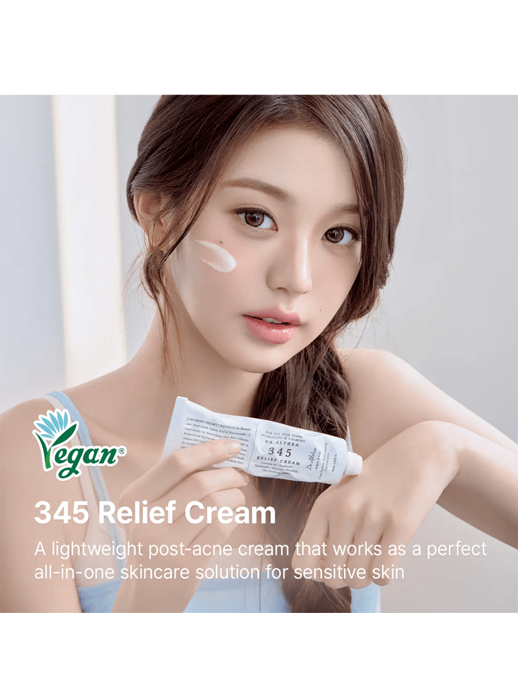 Dr.Althea 345 Relief Cream 50ml in a model's hand for sensitive skin care solution