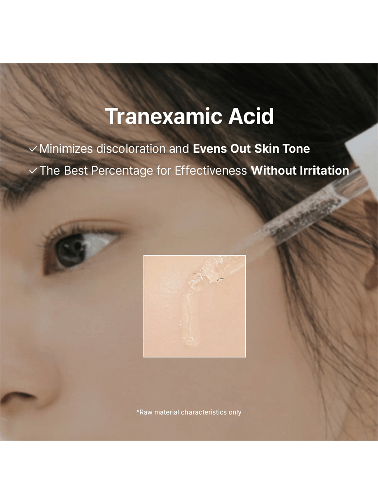 Dr.Althea Vitamin C Boosting Serum applied to skin with emphasis on Tranexamic Acid benefits for even skin tone.