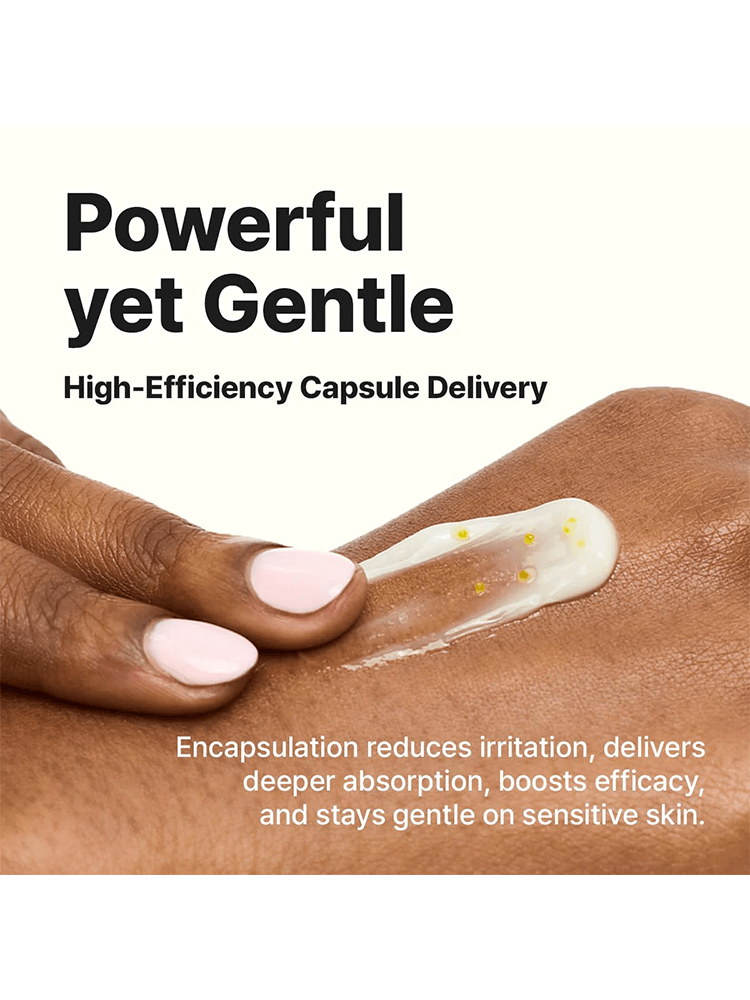 GOODAL Green Tangerine Vita C Dark Spot Care Cream Alpha shown on skin with capsule delivery system for hydration.