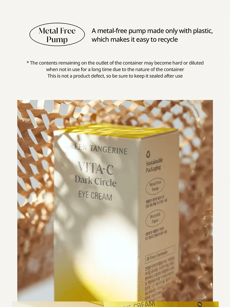 GOODAL Green Tangerine Vita C Dark Spot Care Eye Cream packaging with metal-free pump design.