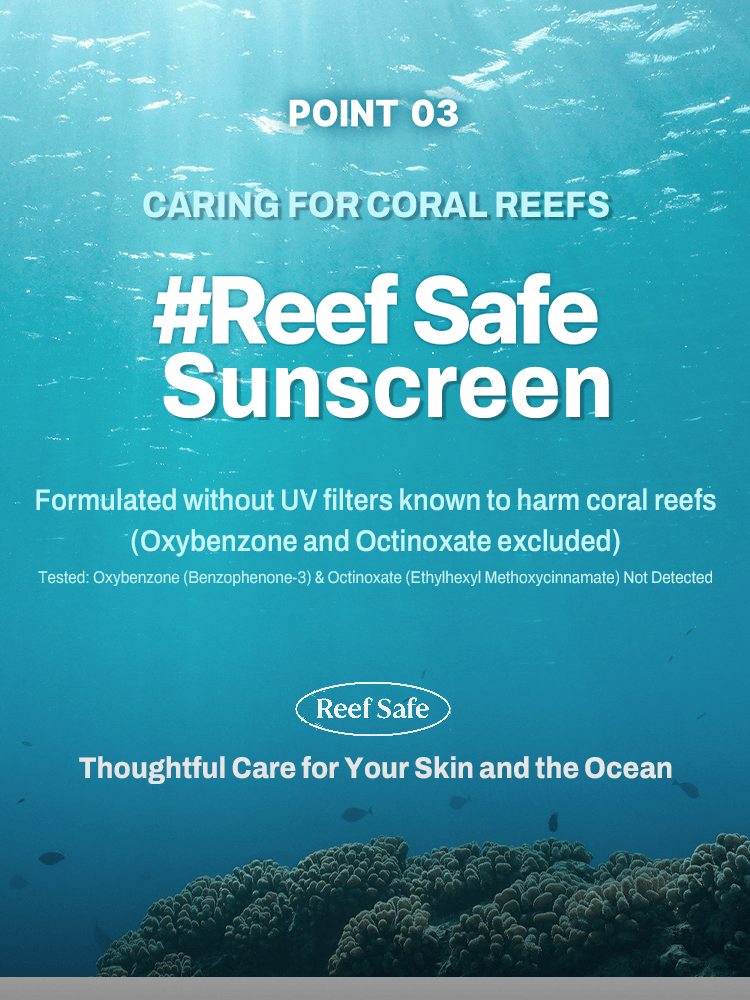 GOODAL Heartleaf Calming Mineral Filter Sun Cream promotes reef-safe sunscreen formula for caring for coral reefs.