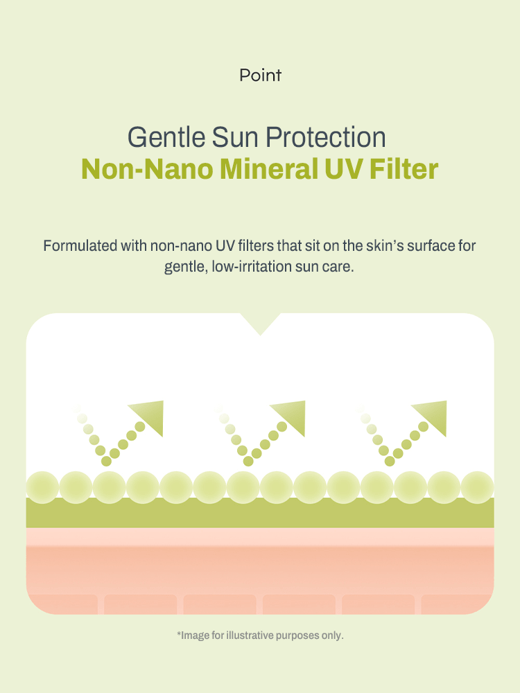 GOODAL Heartleaf Calming Mineral Filter Sun Cream Illustration of non-nano mineral UV filter for gentle sun protection in skincare.