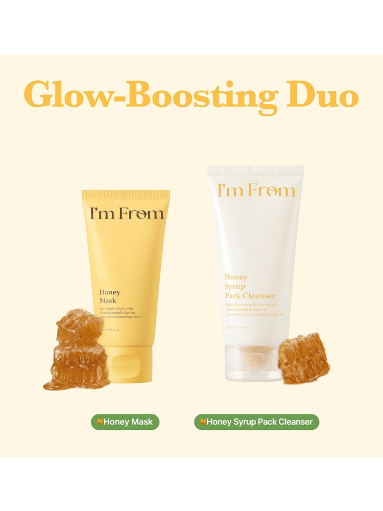 I'M FROM Honey Mask and Honey Syrup Pack Cleanser in a glow-boosting duo for radiant skin.