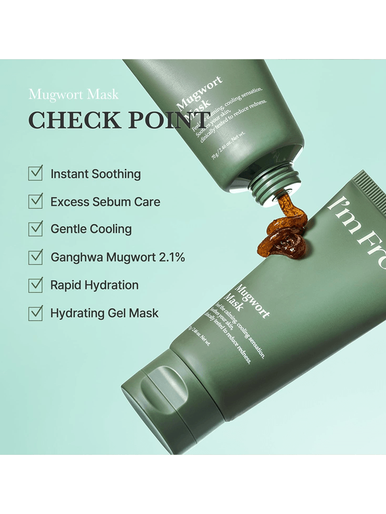 I'M FROM Mugwort Mask features benefits like instant soothing and hydrating gel mask for clear skin.