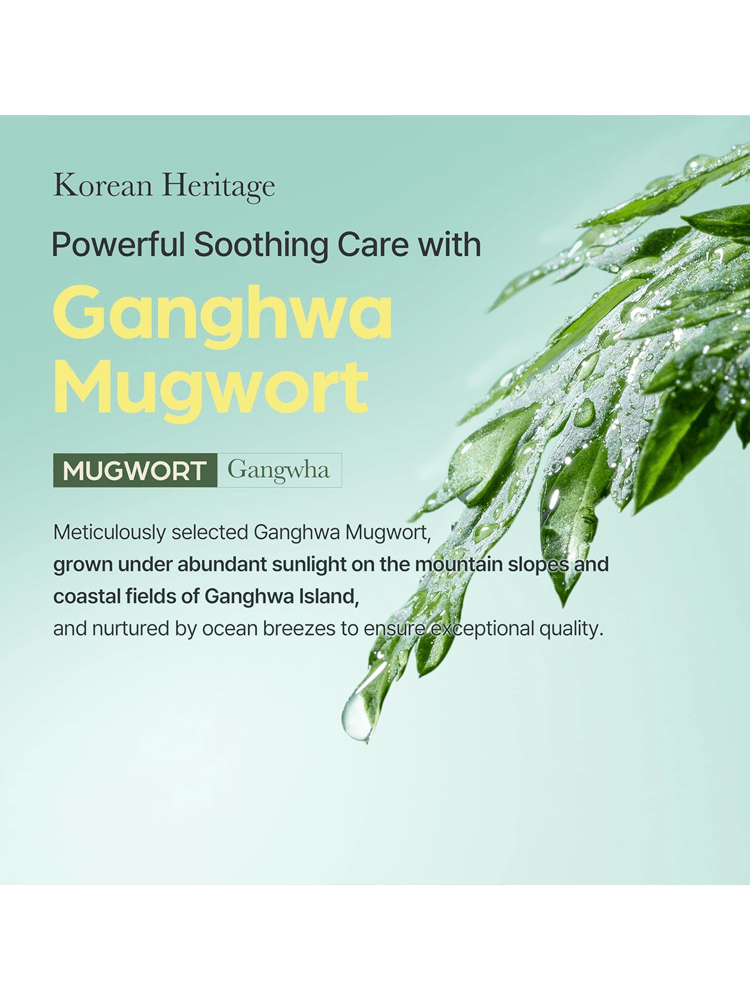 I'M FROM Mugwort Mask featuring Ganghwa Mugwort leaves, illustrating powerful soothing care for sensitive skin.