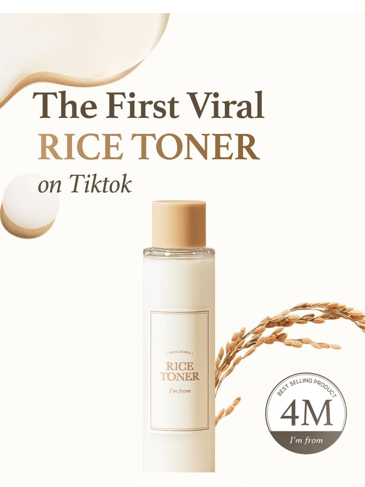 I'M FROM Rice Toner 150ml featured as the first viral toner on TikTok, showcasing its popularity with 4M mentions.
