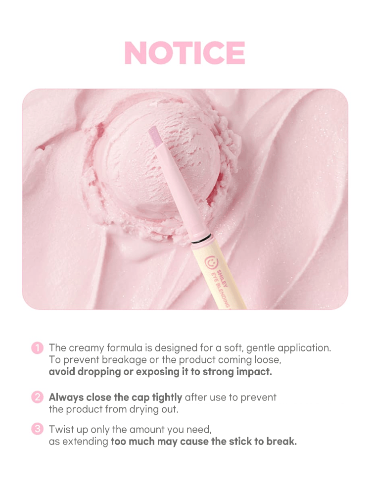 LILYBYRED Smiley Eye Blending Stick Shimmer instructions displayed over creamy textured background.