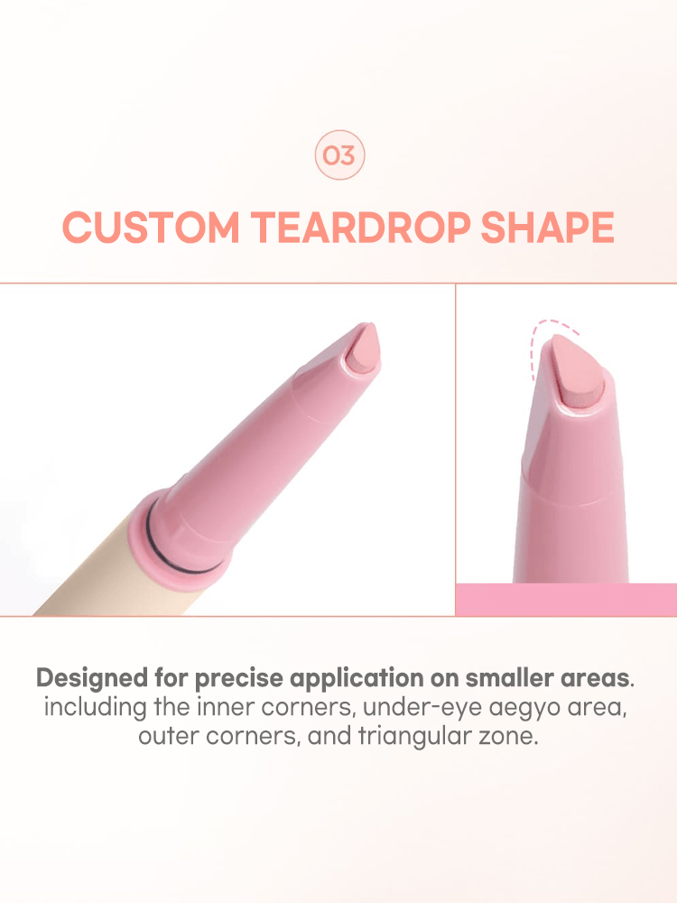 LILYBYRED Smiley Eye Blending Stick Shimmer showcasing a custom teardrop shape for precise application on smaller areas.