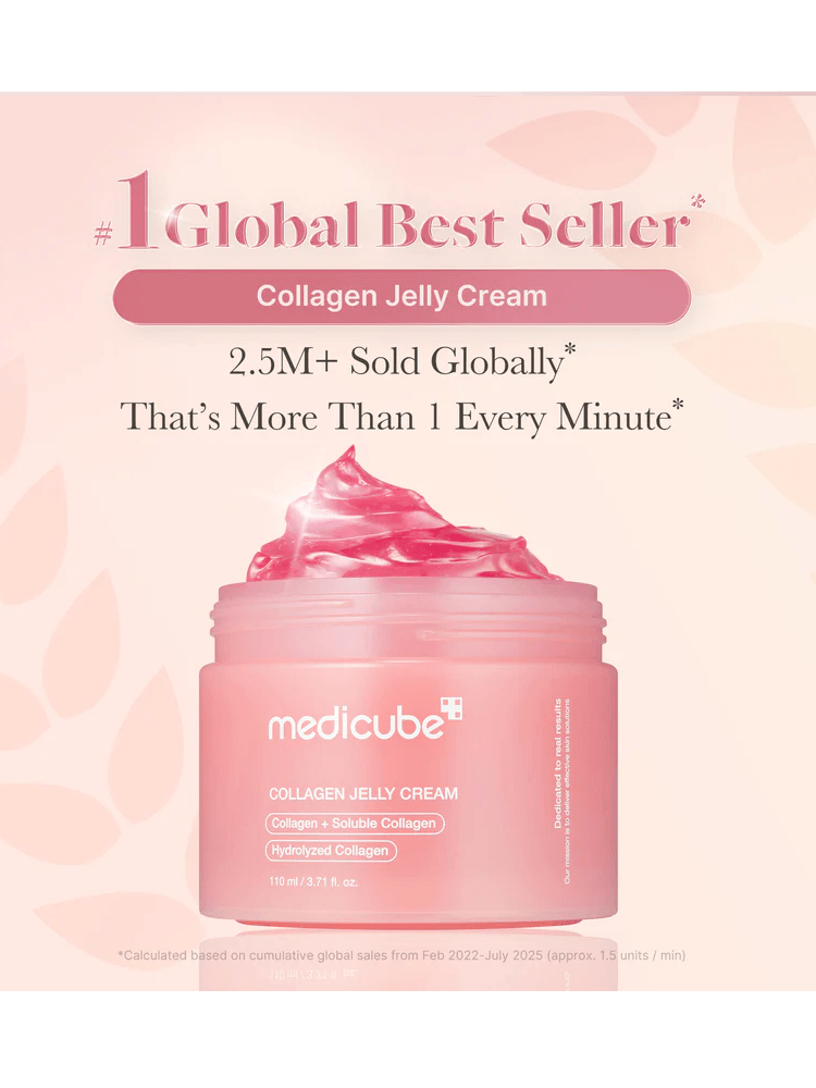 MEDICUBE Collagen Jelly Cream, a global best seller with over 2.5 million sold, offering hydration and a glass glow finish.