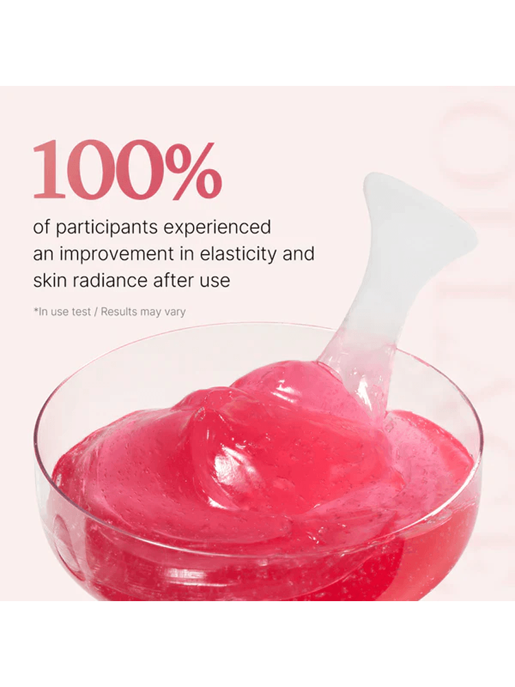 MEDICUBE Collagen Jelly Cream in a bowl, showcasing its jelly texture with a spatula, highlighting skin elasticity improvement.