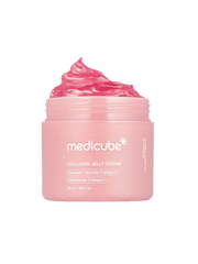 MEDICUBE Collagen Jelly Cream in a pink jar with a bouncy, jelly texture for radiant skin.