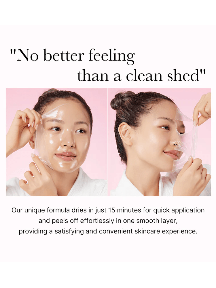 Model demonstrating the MEDICUBE Collagen Night Wrapping Mask application, showcasing the ease of use and clean peel-off.