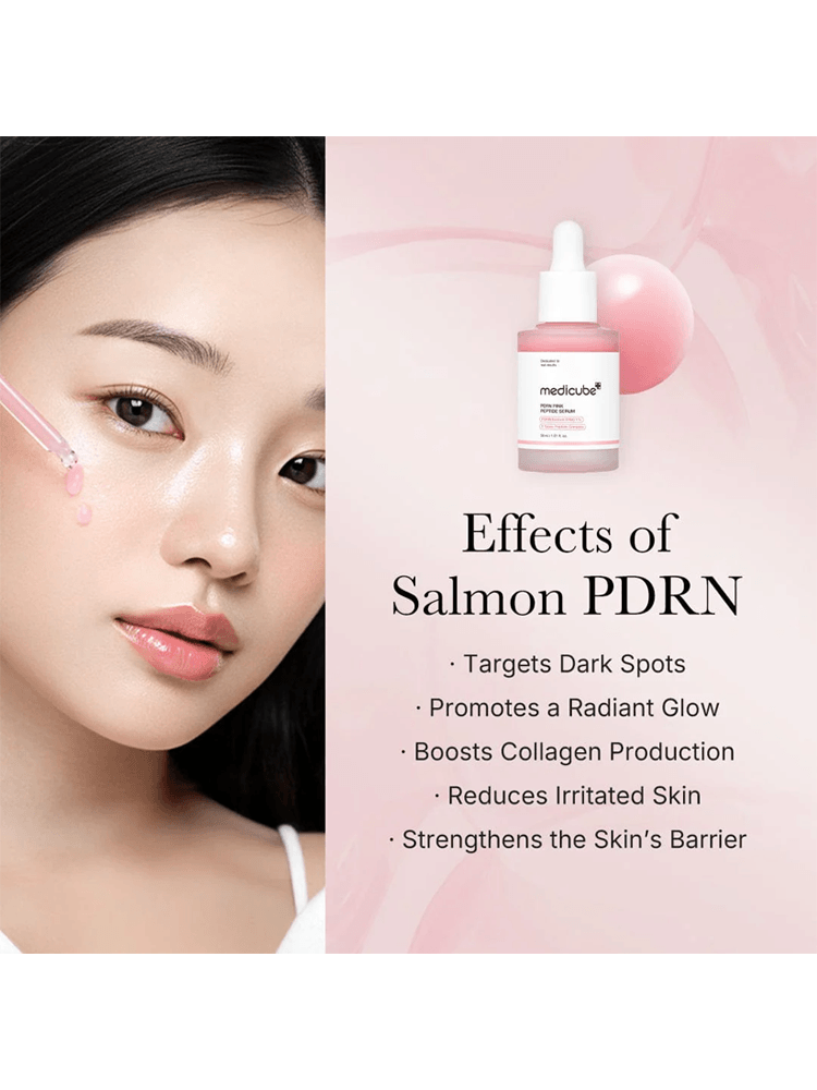 MEDICUBE PDRN Pink Peptide Serum 30ml with benefits including targeting dark spots and promoting a radiant glow.