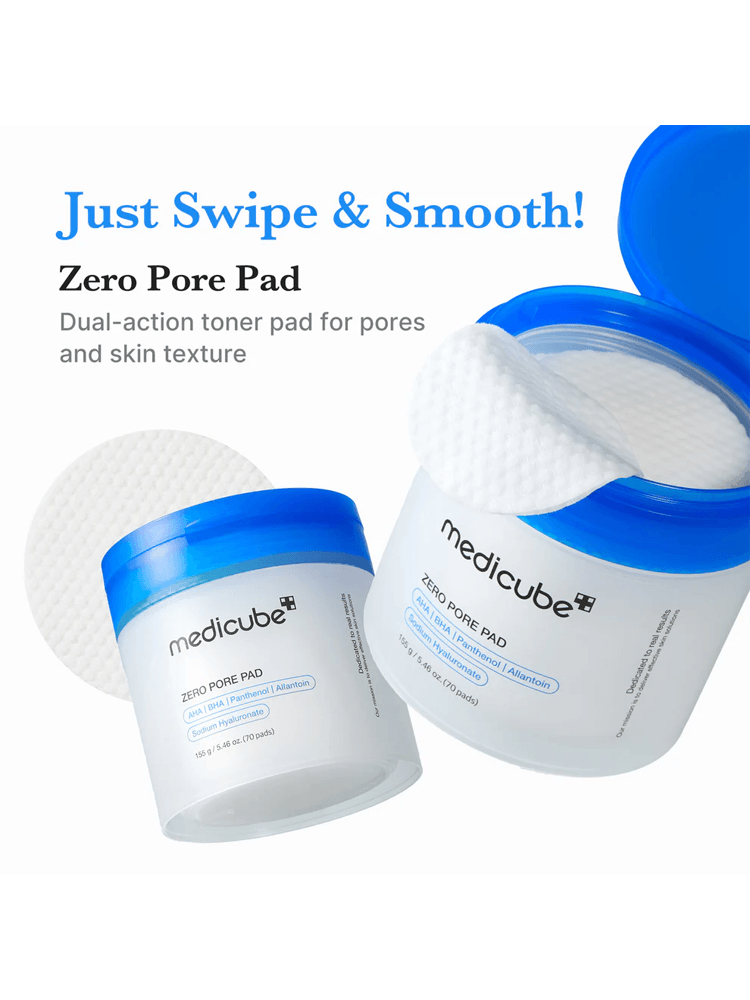 MEDICUBE Zero Pore Pad 2.0 155g featuring dual-action toner pads for smoother skin texture and cleaner pores.