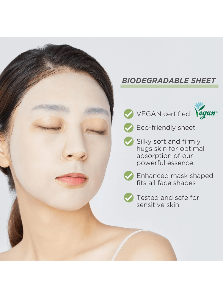 MEDIHEAL Teatree Essential Mask Calming Barrie features biodegradable sheet for effective skincare.