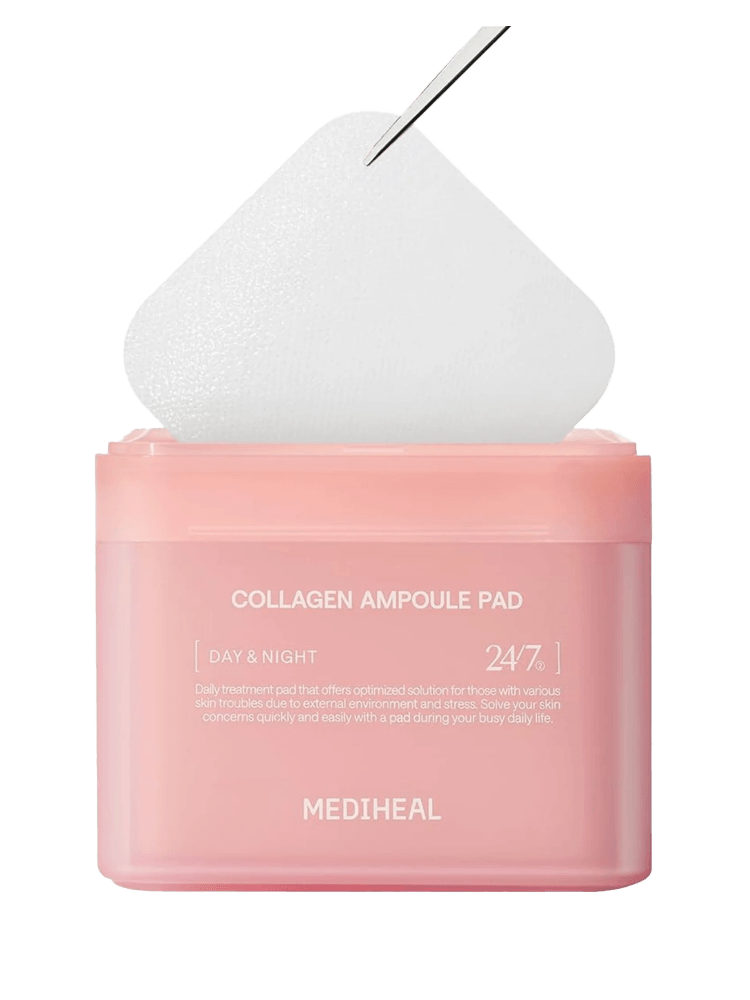 MEDIHEAL Collagen Ampoule Pad container with ampoule pads for nourishing and firming skin.