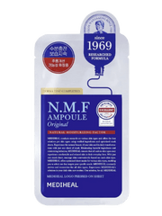MEDIHEAL THE N.M.F Ampoule Mask packaging showcasing the Natural Moisturising Factors for hydration.