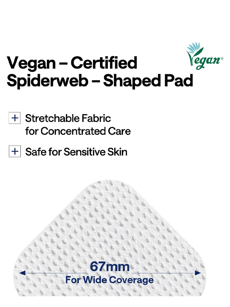 MEDIHEAL Teatree Trouble Pad with vegan spiderweb-shaped design for concentrated care and sensitive skin.