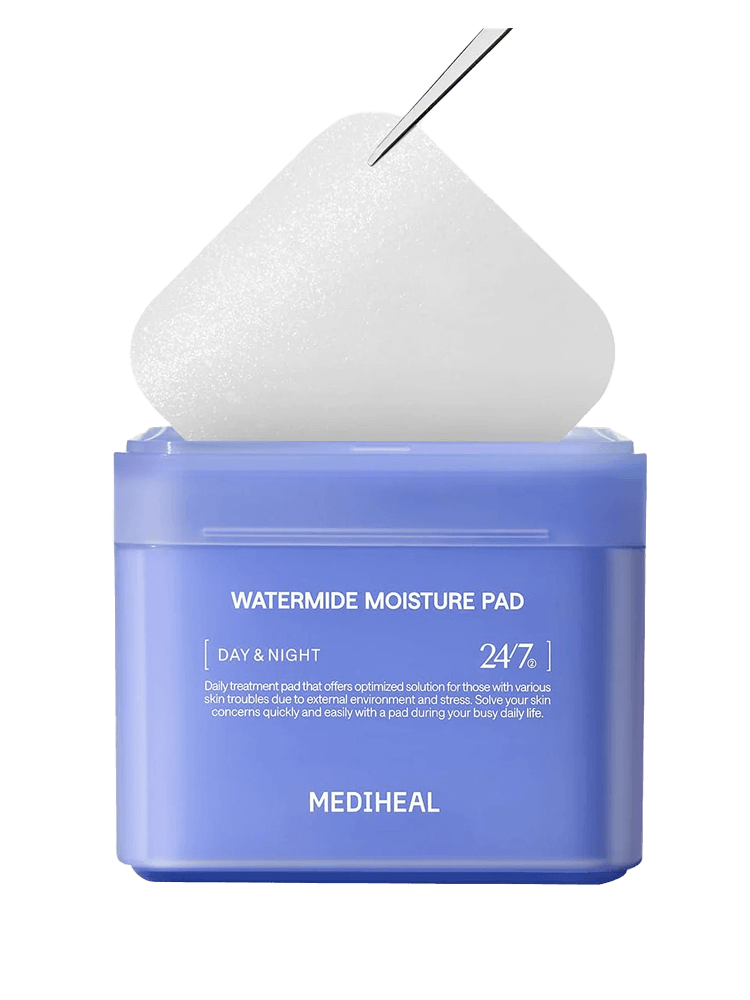 MEDIHEAL Watermide Moisture Pad in a container with a pad, designed for daily hydration and skin soothing.