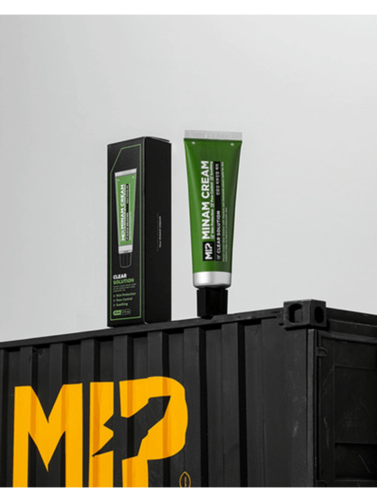 MIP Minam Cream 50ml displayed against a backdrop, showcasing its sleek packaging for clear skin solutions.