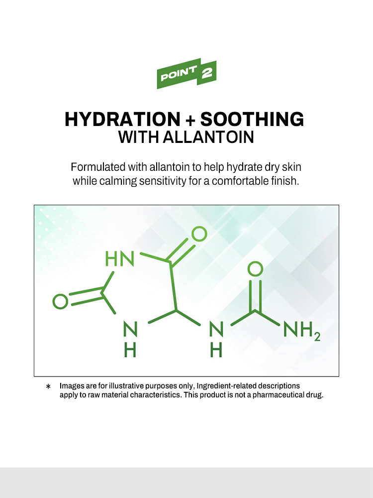 MIP Minam Cream ingredients illustration emphasizing hydration and soothing benefits with allantoin.