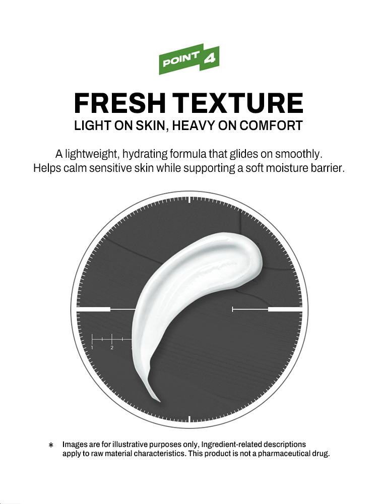 MIP Minam Cream texture showing lightweight hydrating formula gliding smoothly on a surface.