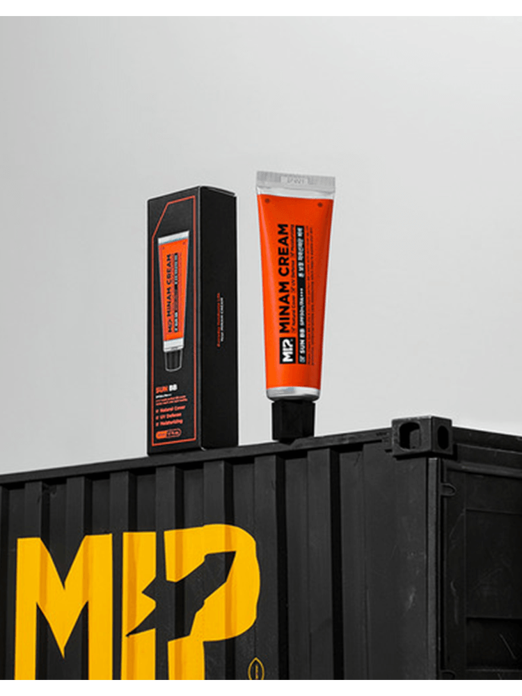 MIP Minam Cream 50ml SPF50+/PA+++ displayed on a container, showcasing its packaging and design.