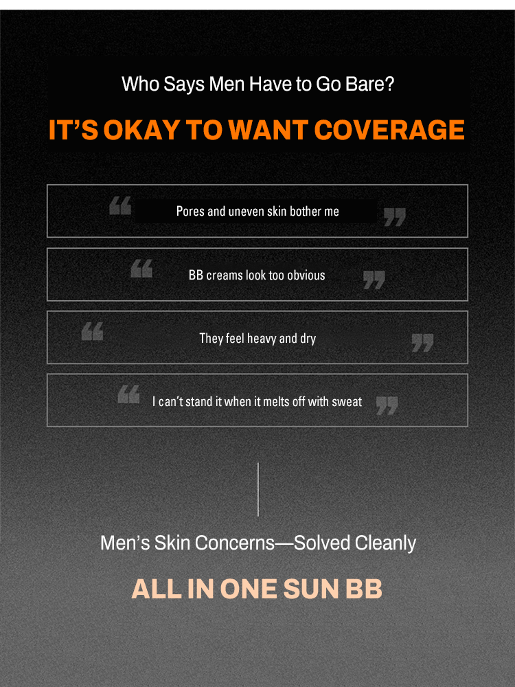 MIP Minam Cream advertisement highlighting men's skin concerns and the All In One Sun BB solution.
