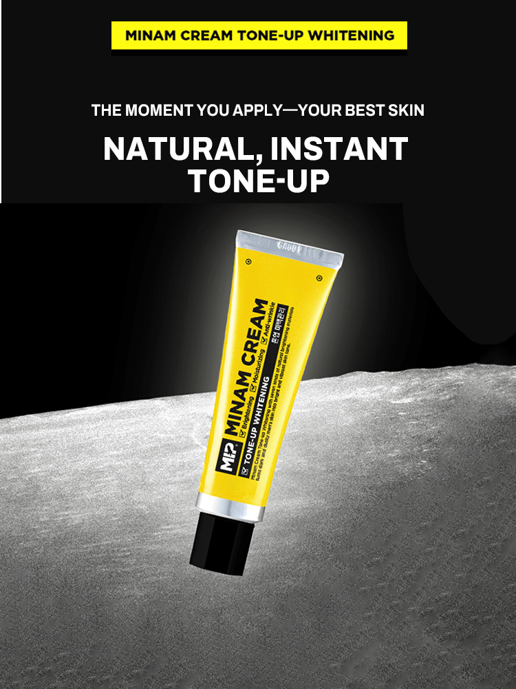 MIP Minam Cream 50ml Tone-Up Whitening tube showcasing instant tone-up skincare benefits.