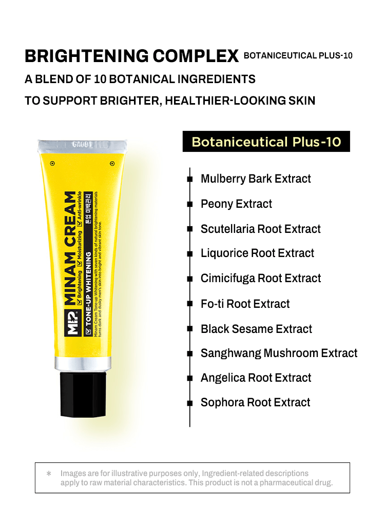 MIP Minam Cream Brightening Complex with botanical ingredients for healthier-looking skin.