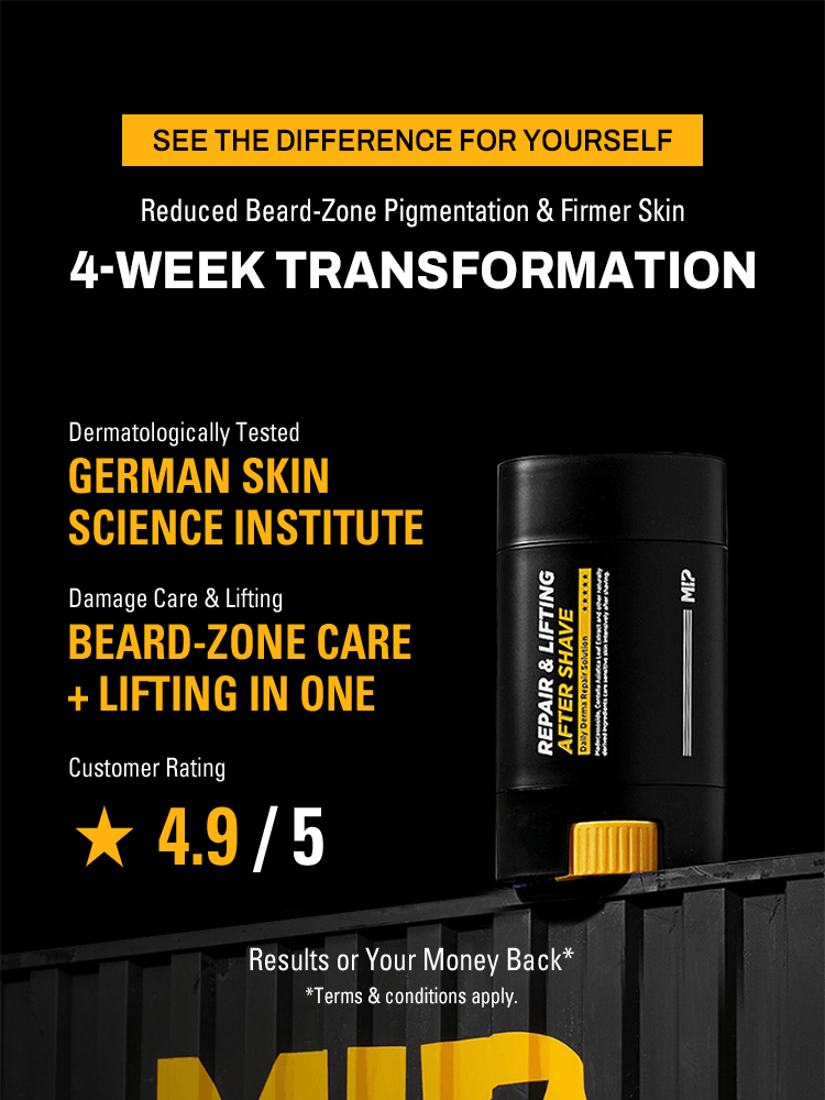 MIP Repair & Lifting After Shave 65g with 4.9 customer rating and transformation benefits for beard-zone care.