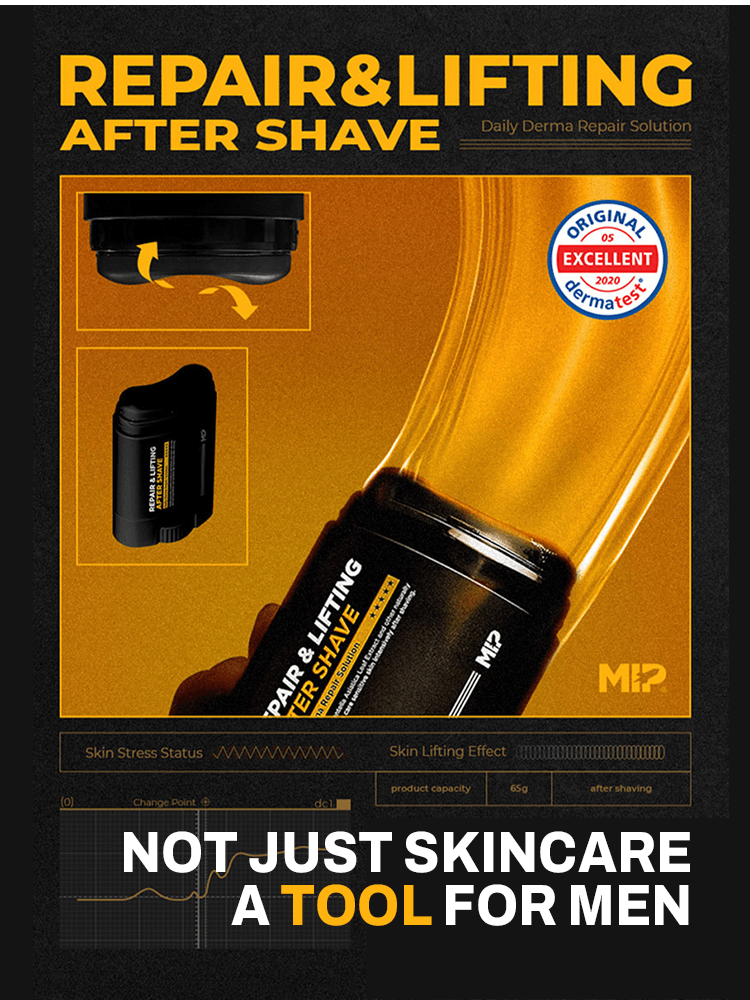Image of MIP Repair & Lifting After Shave showcasing packaging and product benefits for men's skincare.