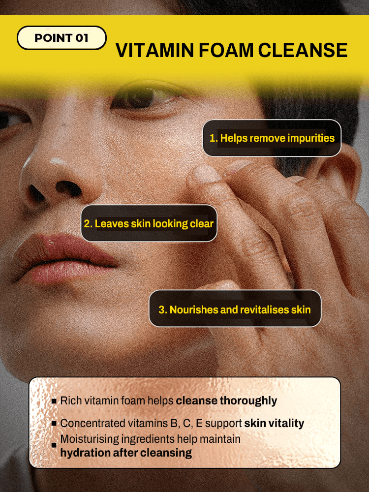 MIP Vita Energy Cleansing Foam focuses on skin cleansing and revitalisation, featuring benefits of vitamin foam.
