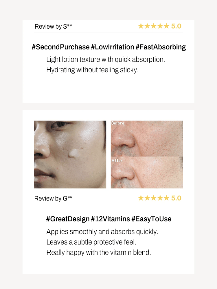 Customer reviews showcasing MIP Vitamax All In One Lotion benefits for skin hydration and tone improvement.