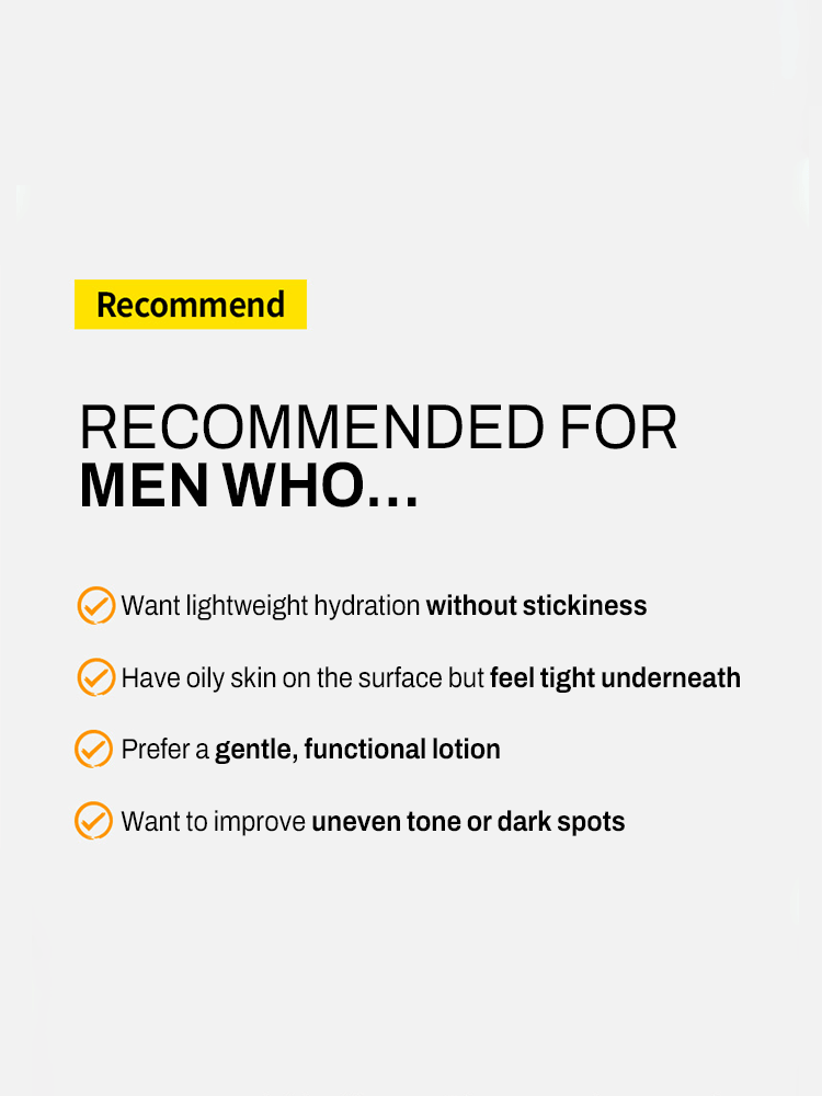 MIP Vitamax All In One Lotion recommendations for men seeking hydration, gentle formula, and improvement of uneven tone or dark spots.