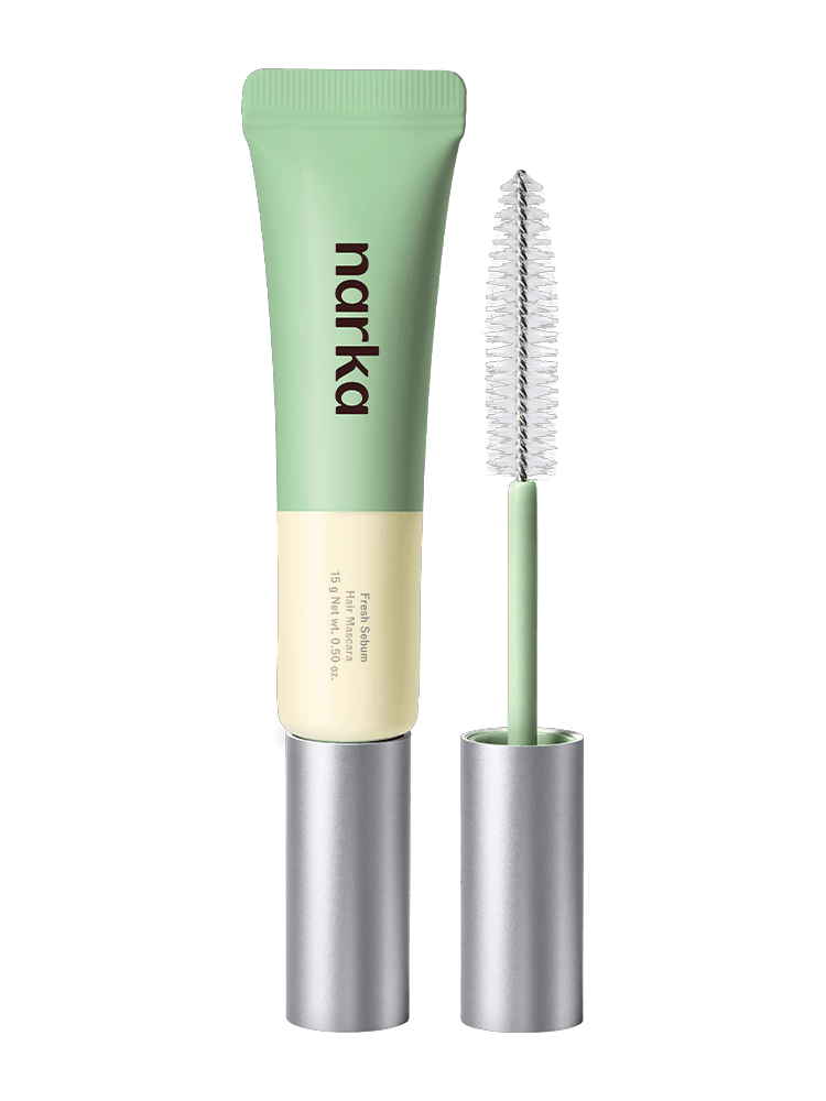 NARKA Fresh Sebum Hair Mascara 15g with mascara wand next to its packaging in sleek design.