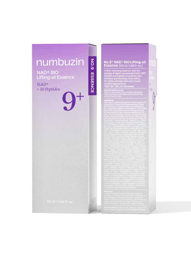 NUMBUZIN NAD Bio Lifting-sil Essence packaging with details, 50ml size for skin firming and rejuvenation.